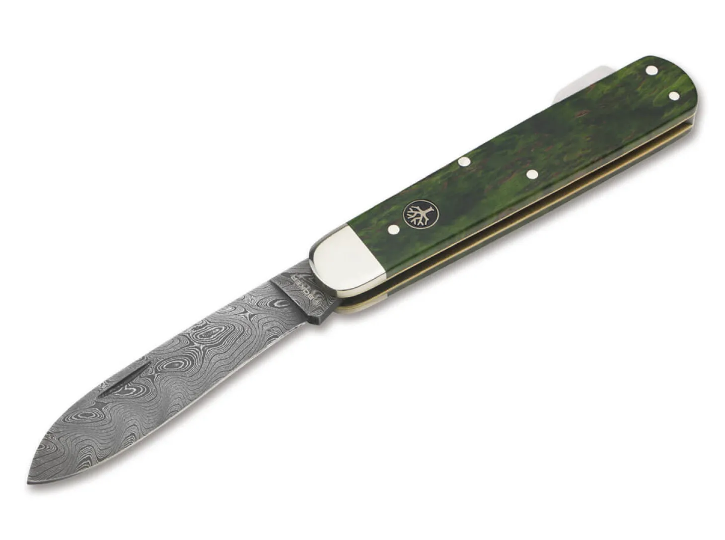 Jagdmesser Mono Damast Maserbirke Grün