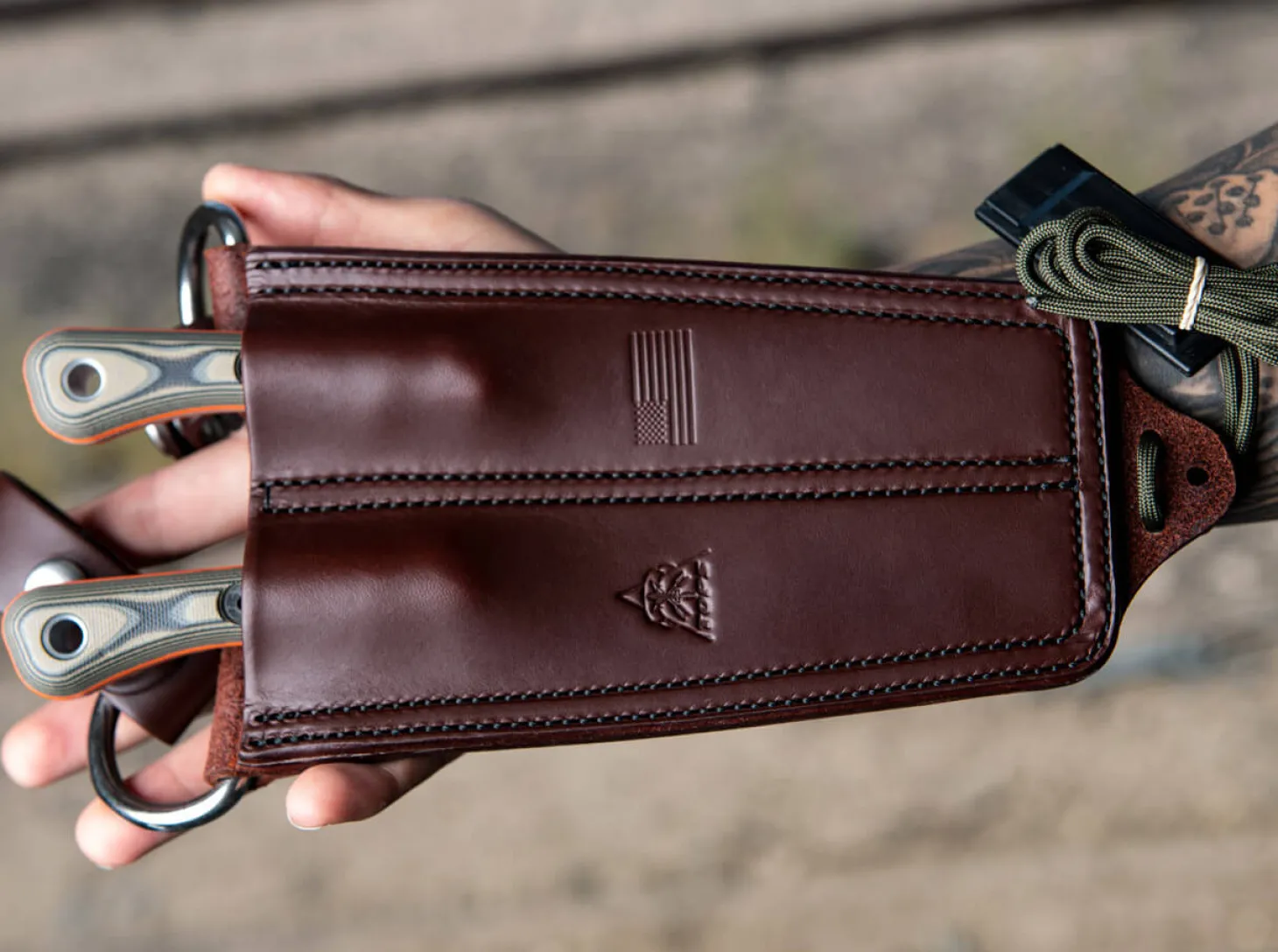 Muley Combo Leather Sheath Tan Black G10